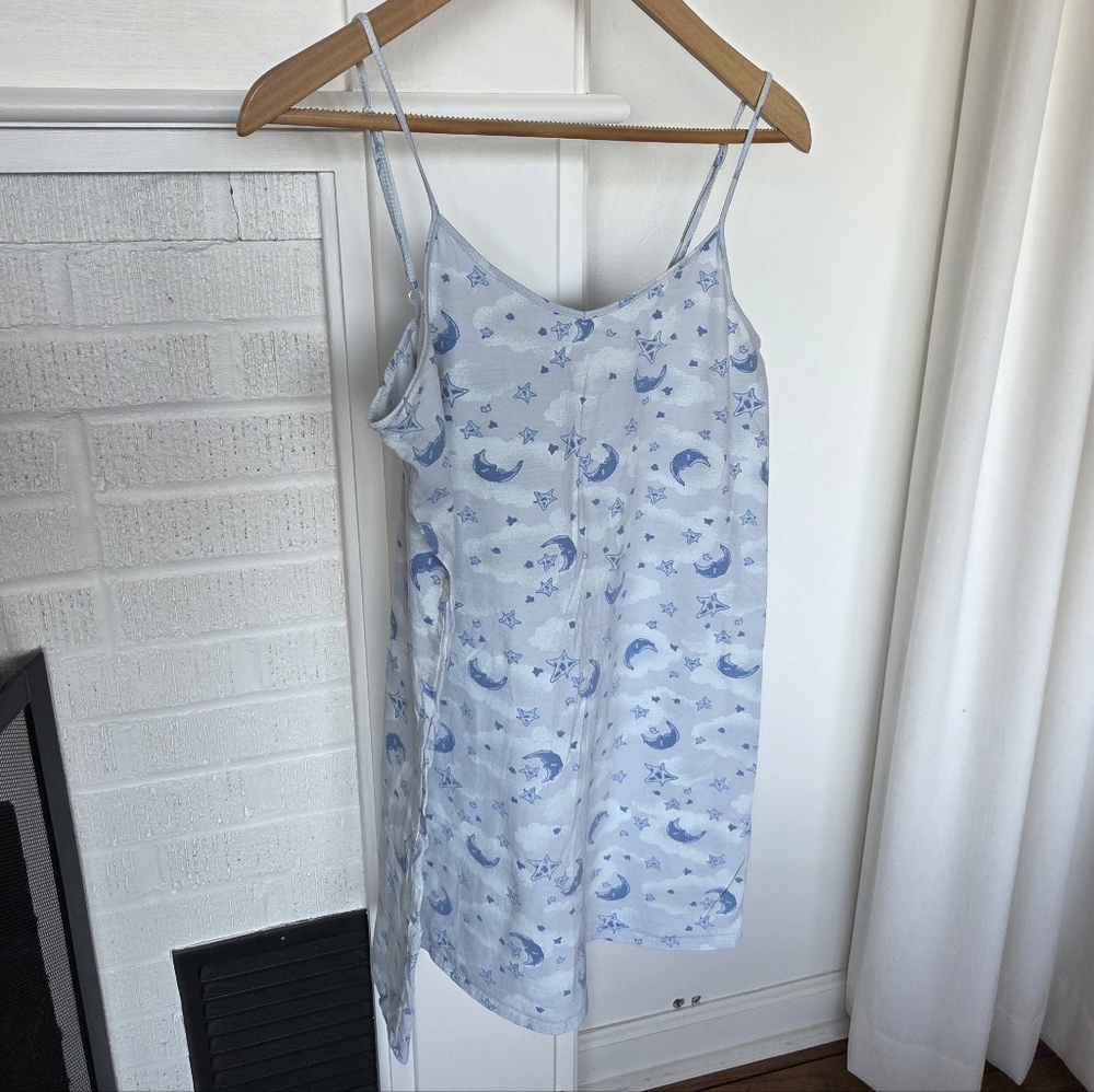 Vintage Basic Editions Light Blue Celestial Spaghetti Strap Nightie Size S Y2K